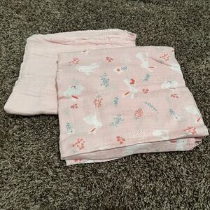 Pink Infant Muslin Swaddle Blankets with Bunny Print